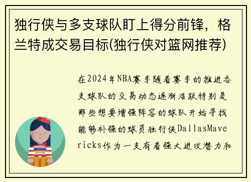 独行侠与多支球队盯上得分前锋，格兰特成交易目标(独行侠对篮网推荐)