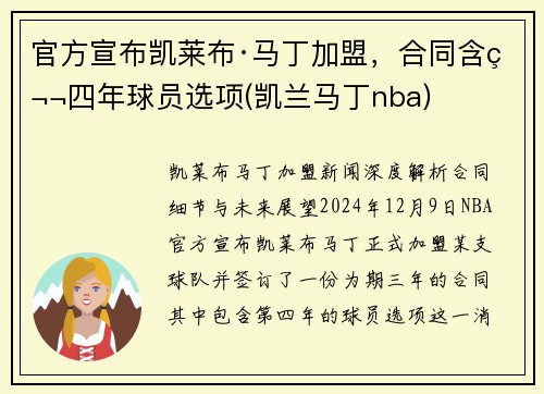 官方宣布凯莱布·马丁加盟，合同含第四年球员选项(凯兰马丁nba)