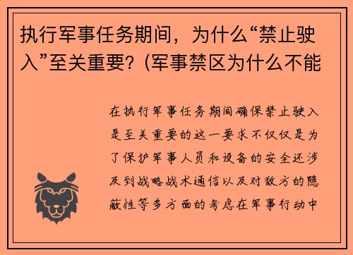 执行军事任务期间，为什么“禁止驶入”至关重要？(军事禁区为什么不能拍照)